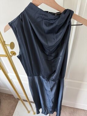 Pretty Little Thing Navy Satin Hooded Slip Dress